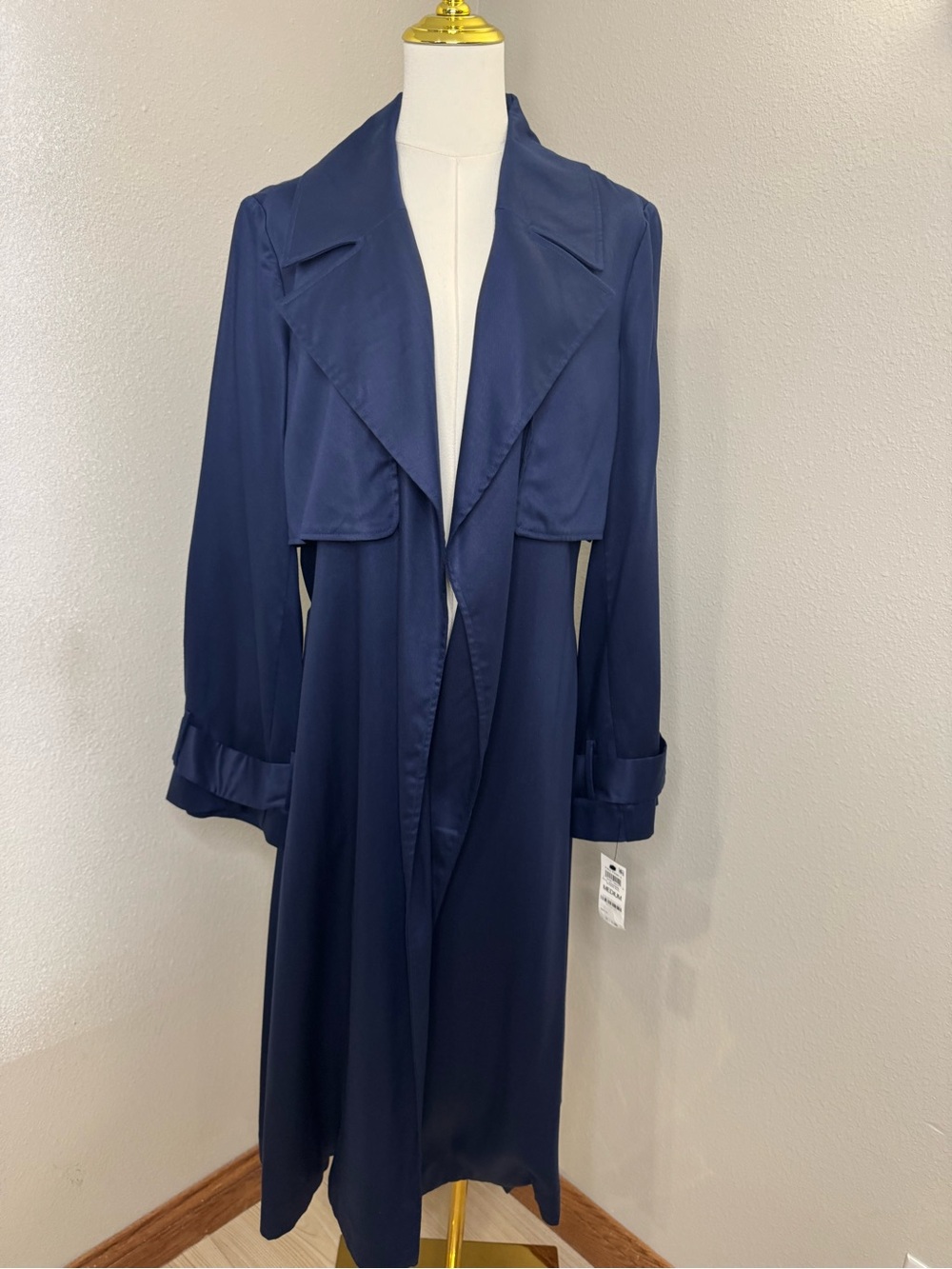 ON 34th Intrepid Blue Trench Coat Medium Belted Long Duster NWT $174.50